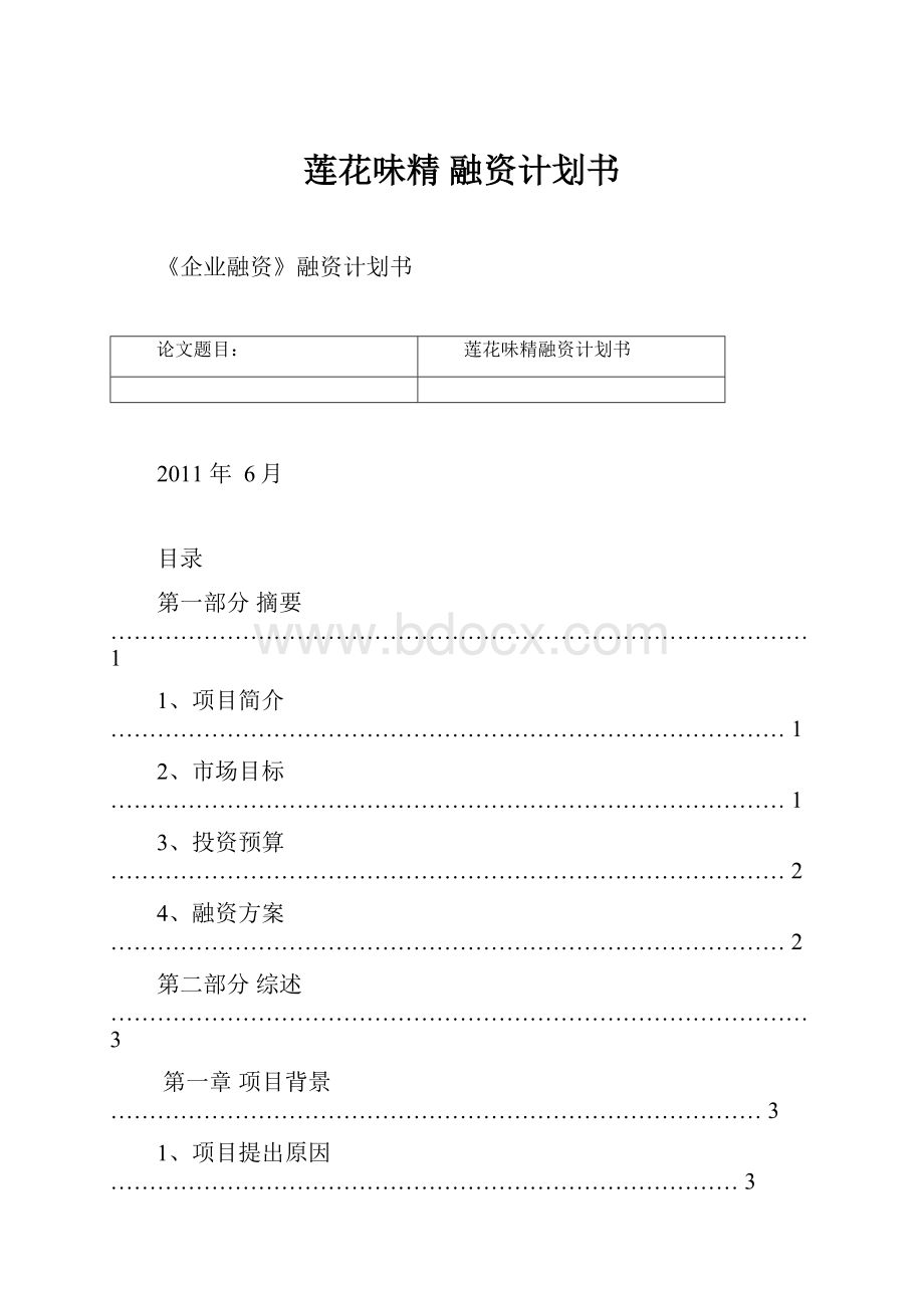 莲花味精 融资计划书Word格式文档下载.docx