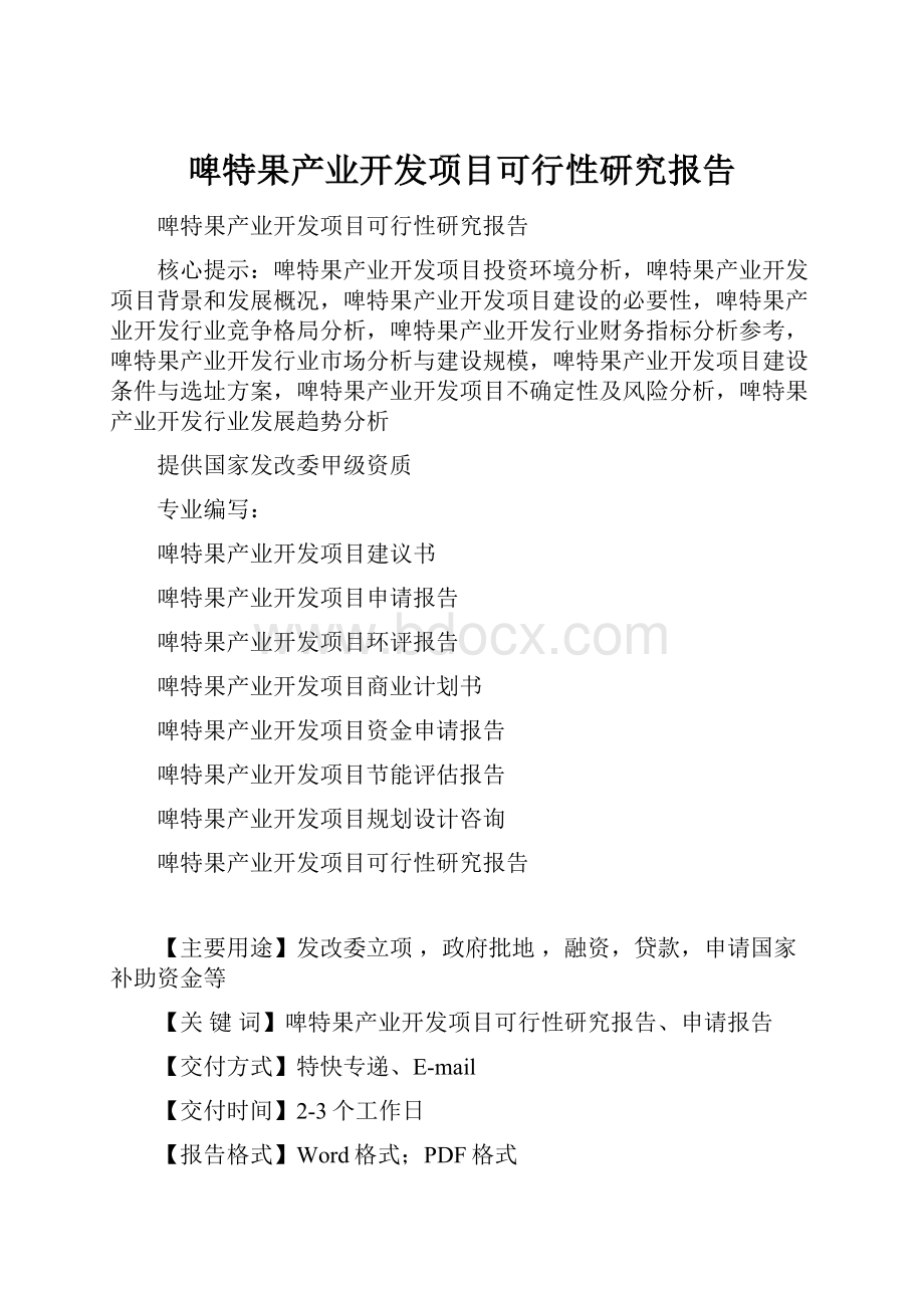 啤特果产业开发项目可行性研究报告Word格式文档下载.docx