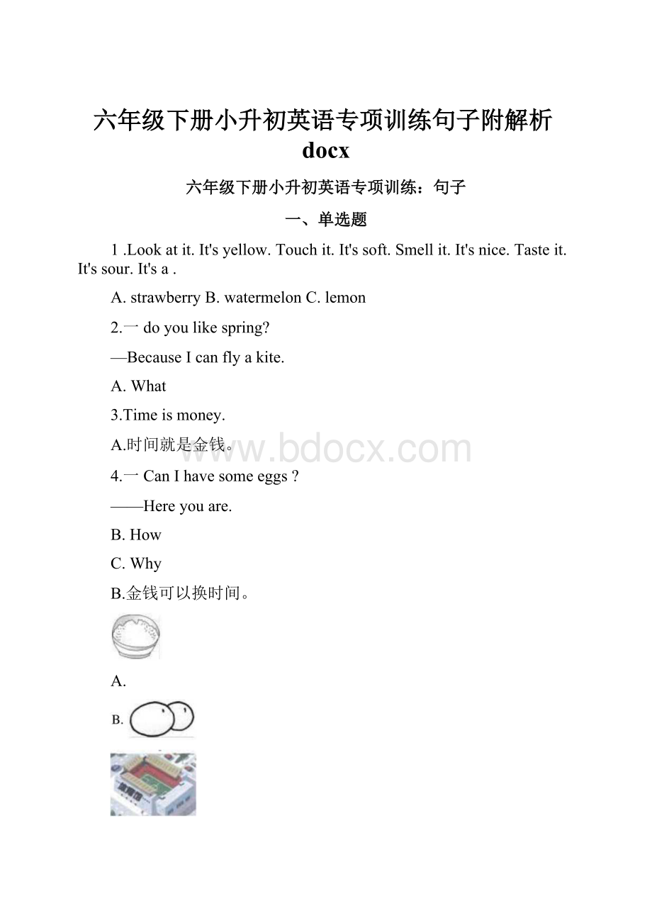 六年级下册小升初英语专项训练句子附解析docxWord文档下载推荐.docx