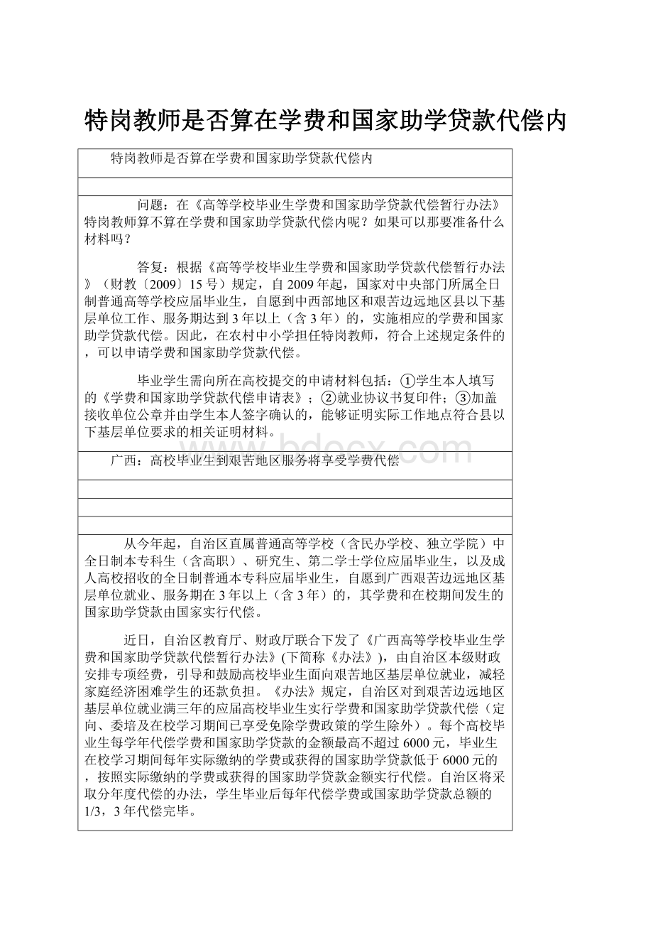 特岗教师是否算在学费和国家助学贷款代偿内.docx_第1页