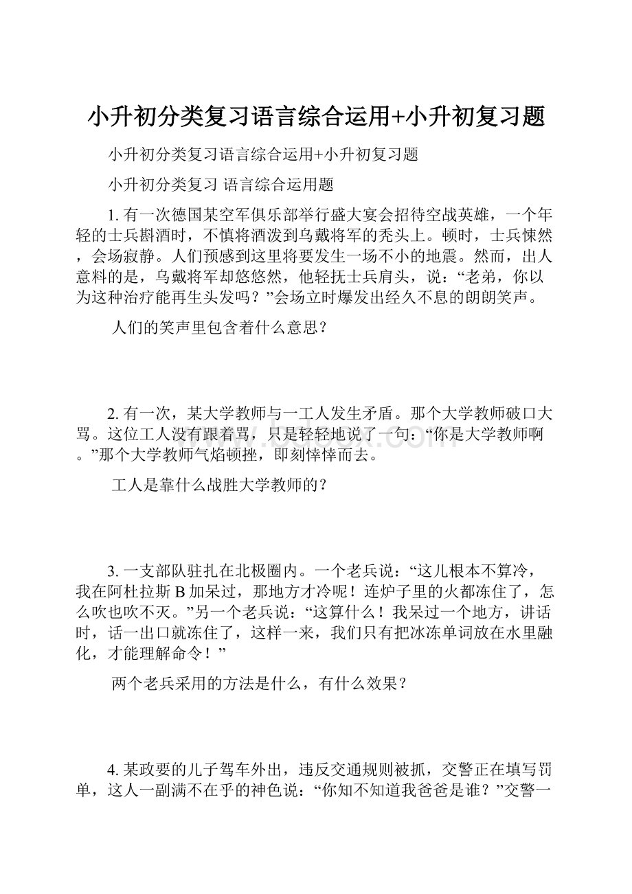 小升初分类复习语言综合运用+小升初复习题Word下载.docx