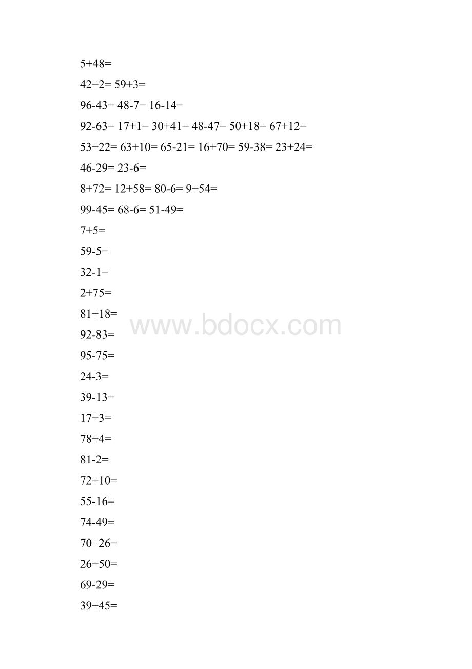 100以内加减法口算练习题1000道79919Word文档下载推荐.docx_第2页