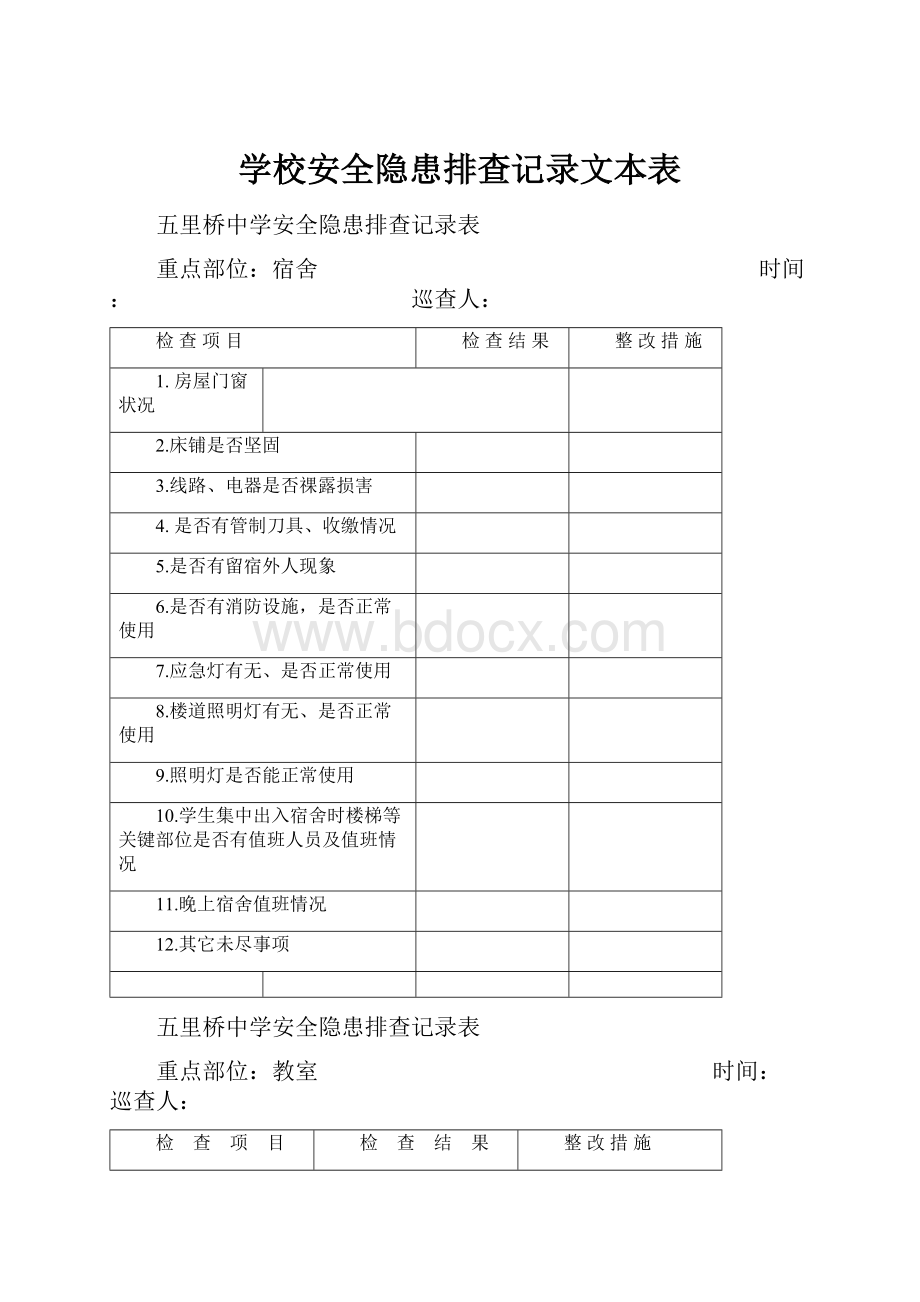 学校安全隐患排查记录文本表.docx_第1页