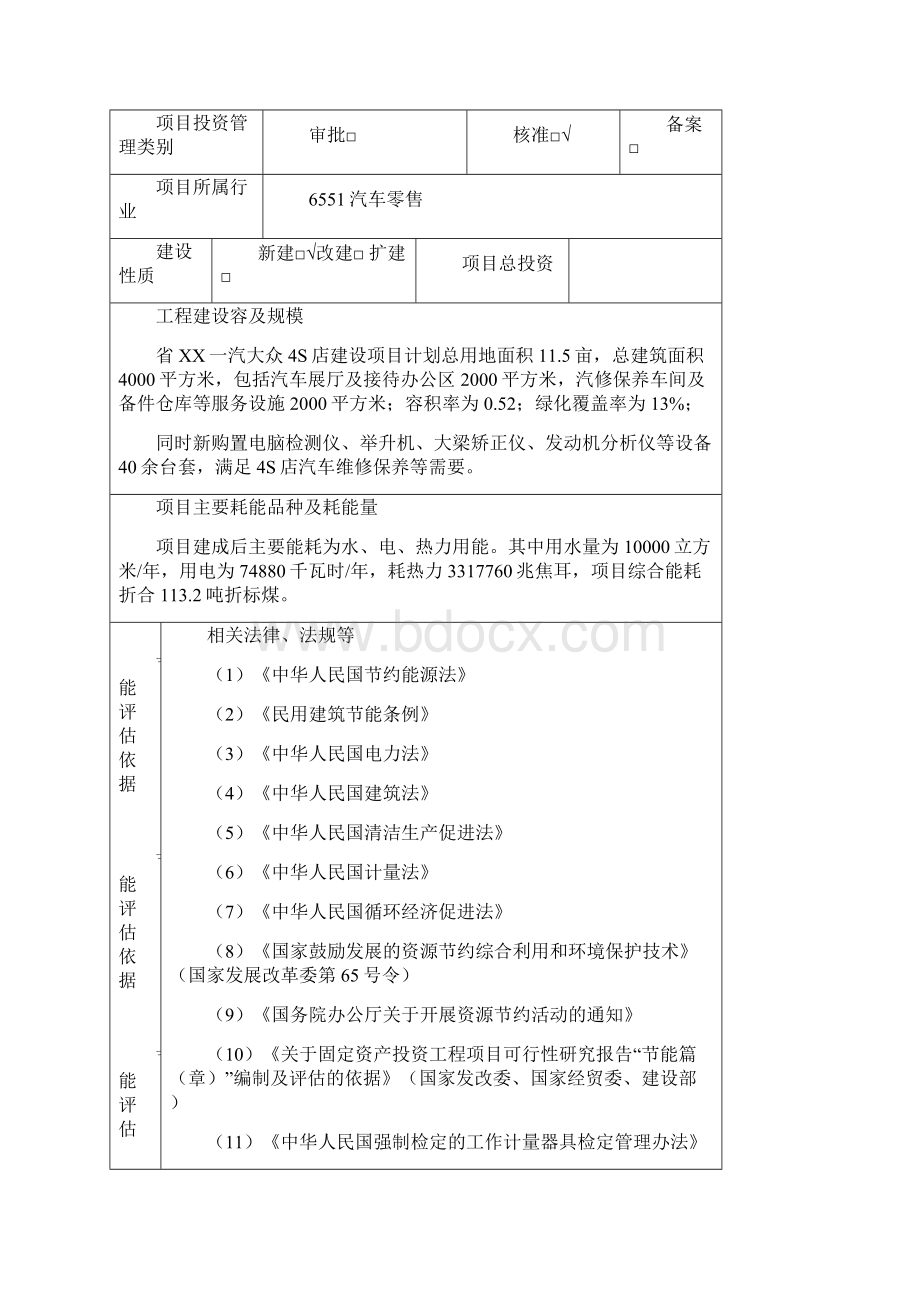 一汽大众某4S店建设项目节能评估报告表Word文件下载.docx_第2页