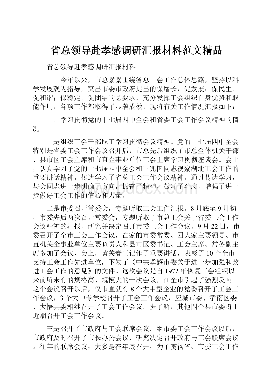 省总领导赴孝感调研汇报材料范文精品.docx