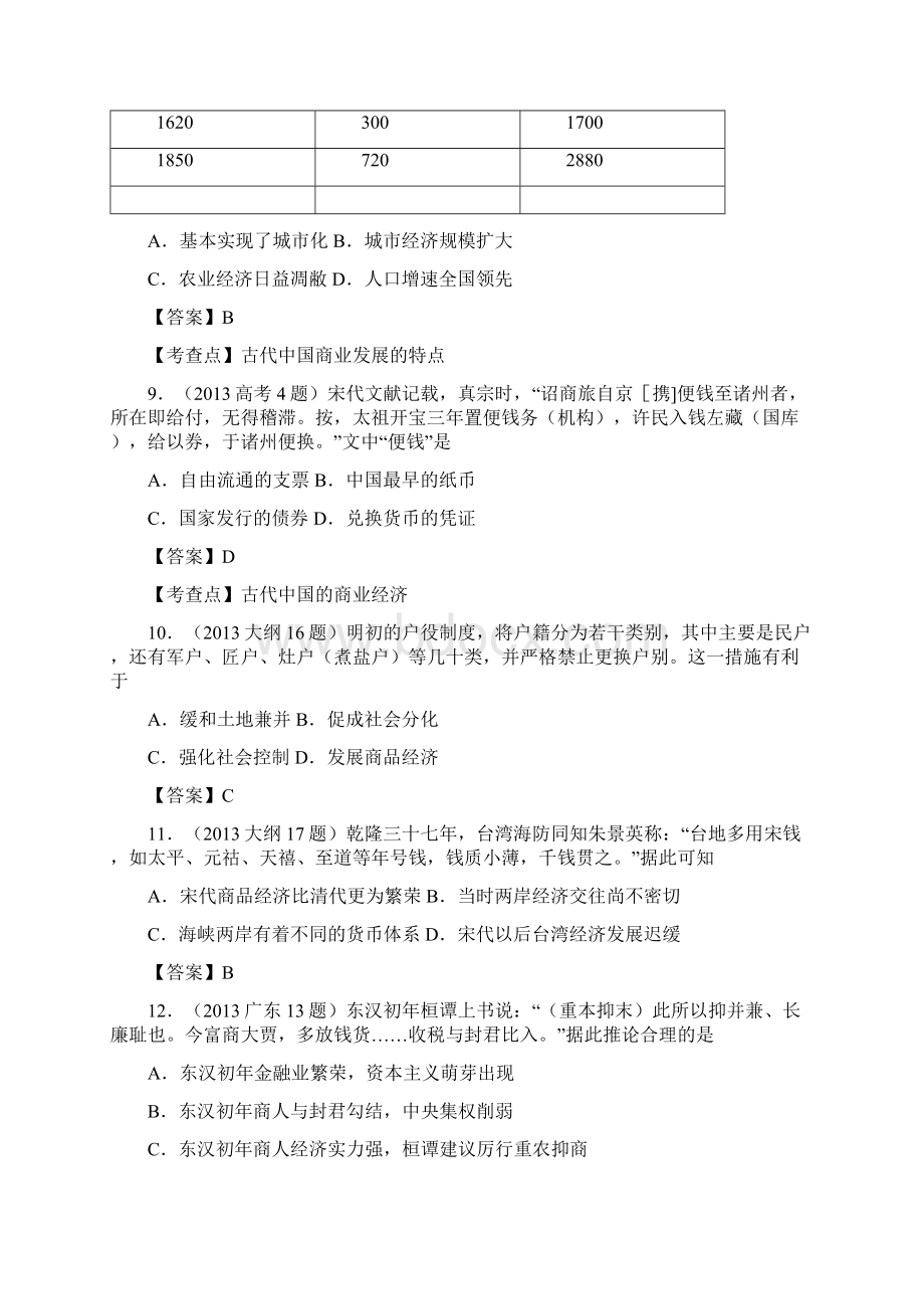 各地高考历史试题分类汇编岳麓版经济成长历程Word版含答案 2Word文档格式.docx_第3页