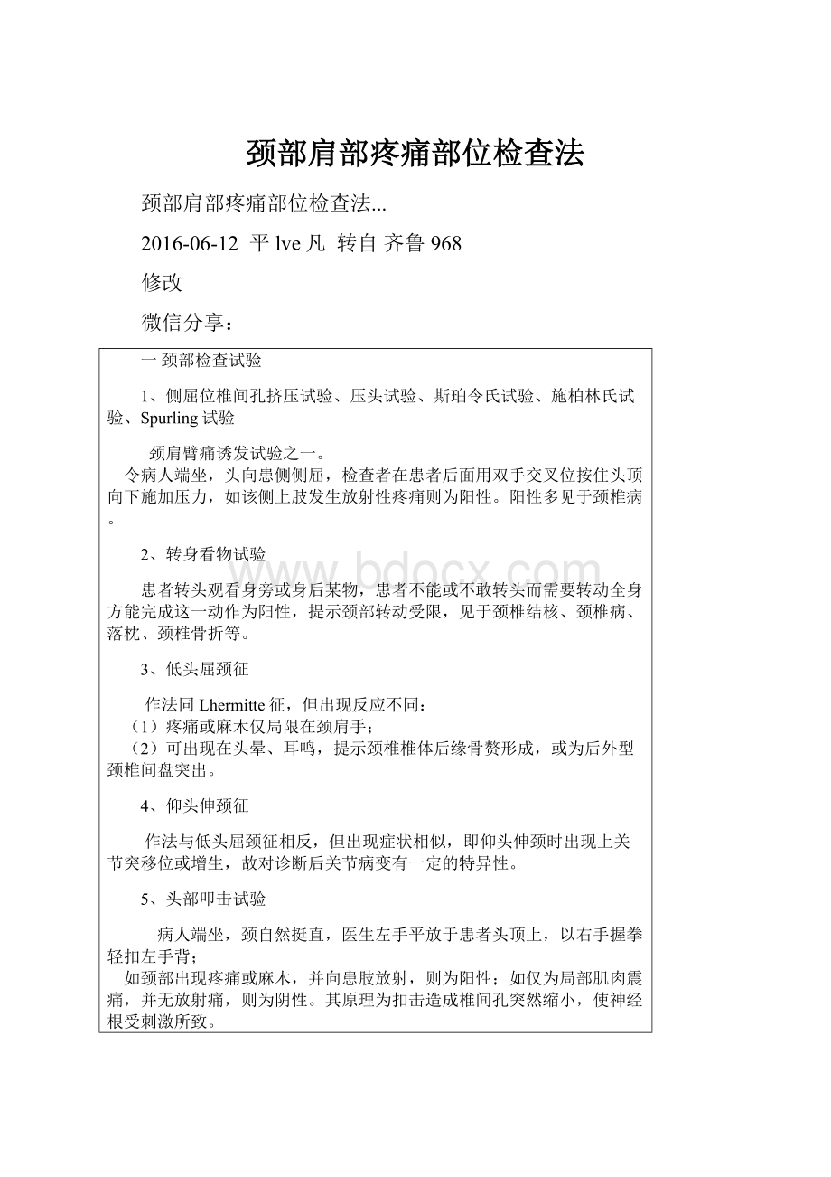 颈部肩部疼痛部位检查法文档格式.docx