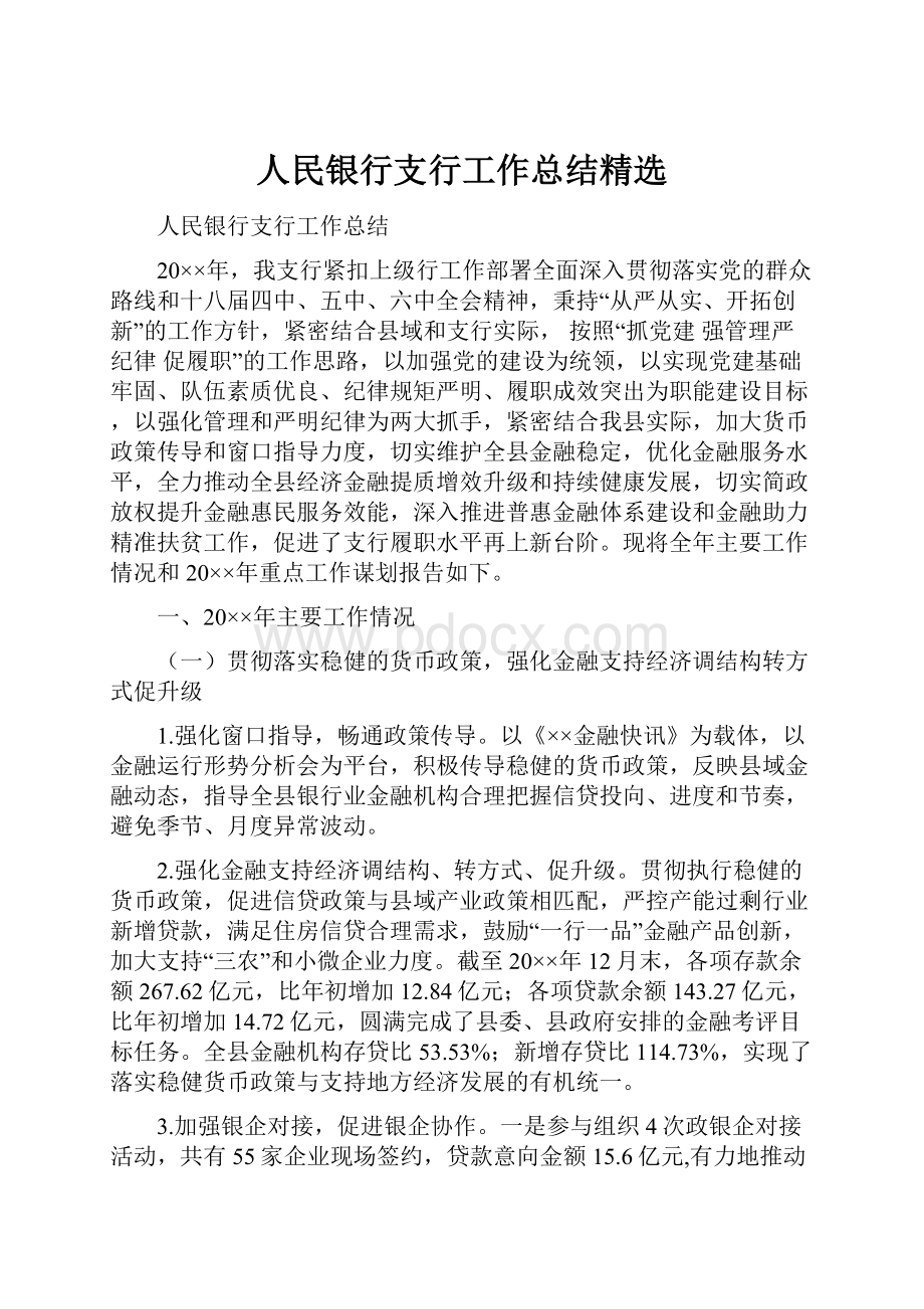 人民银行支行工作总结精选.docx_第1页