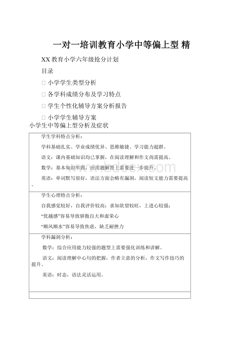 一对一培训教育小学中等偏上型 精Word文档格式.docx_第1页