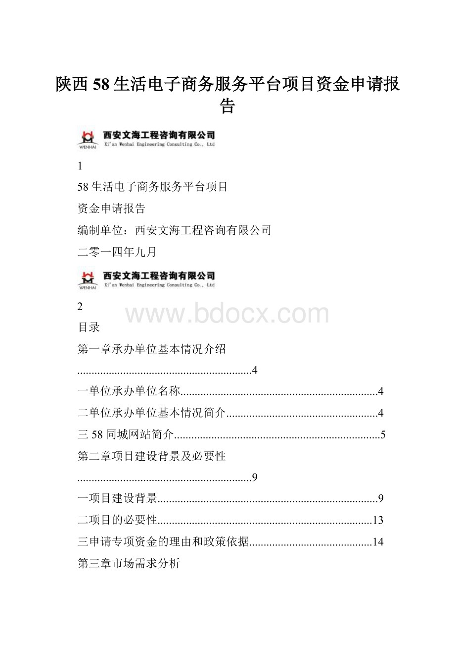 陕西58生活电子商务服务平台项目资金申请报告Word文档格式.docx