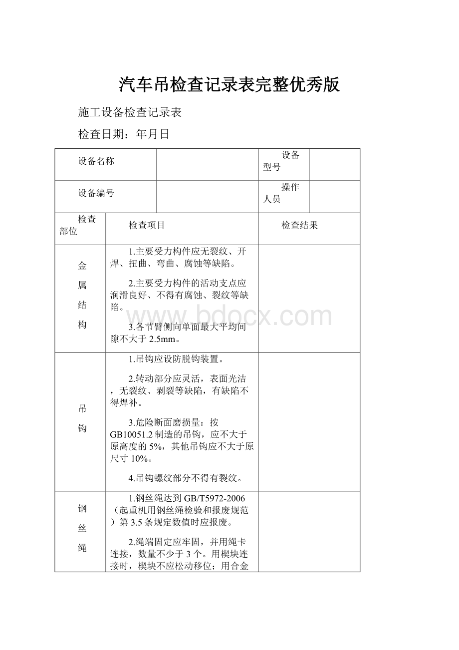 汽车吊检查记录表完整优秀版.docx_第1页