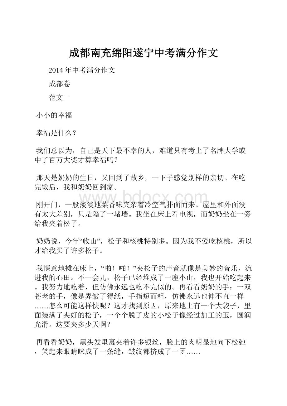 成都南充绵阳遂宁中考满分作文Word下载.docx