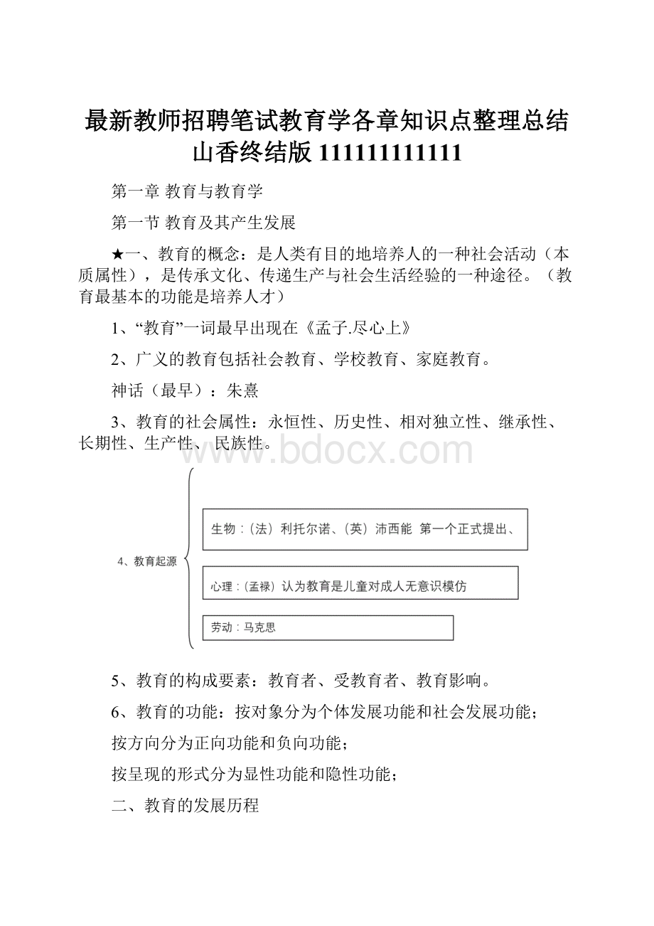 最新教师招聘笔试教育学各章知识点整理总结山香终结版111111111111Word文档下载推荐.docx