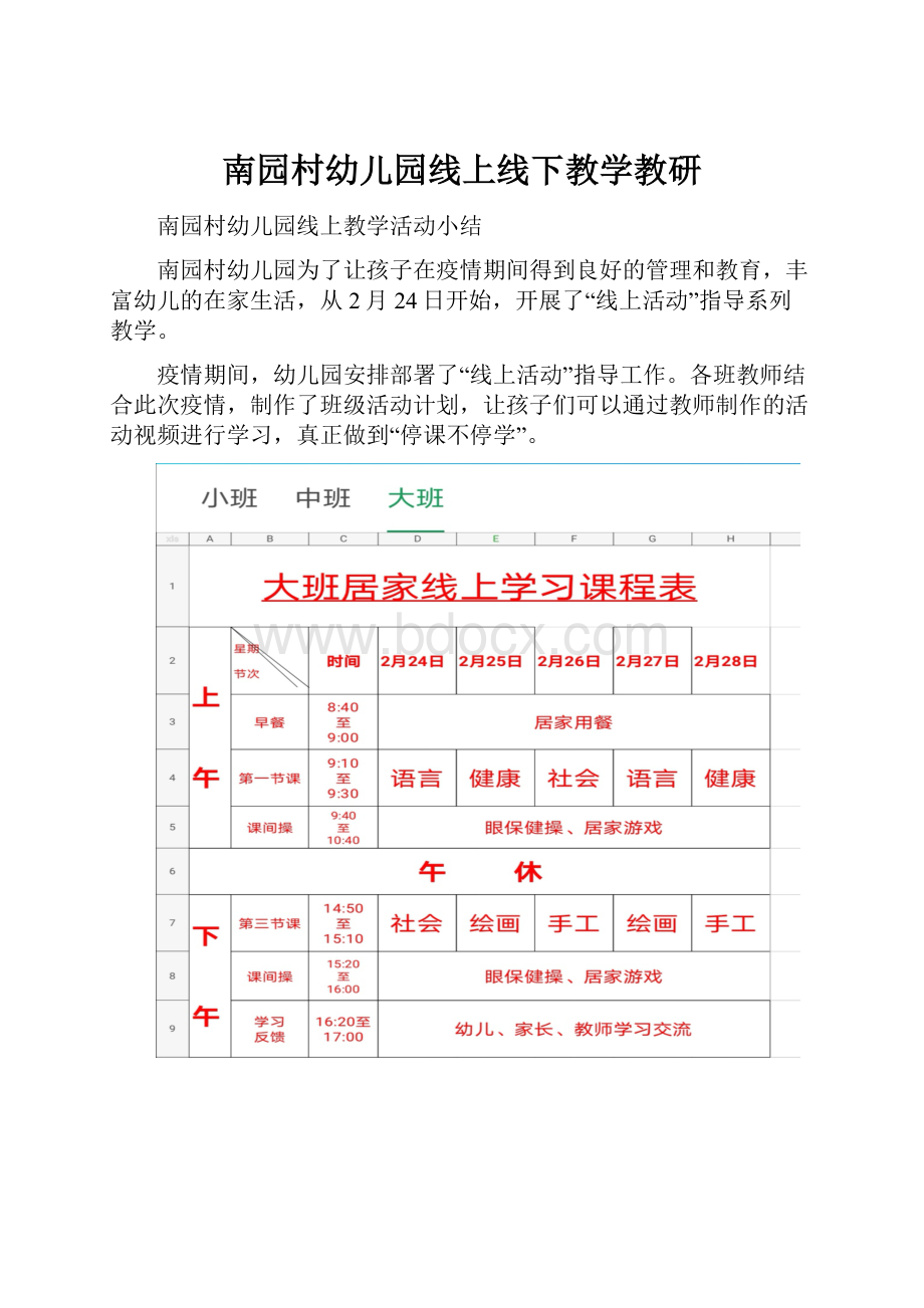 南园村幼儿园线上线下教学教研.docx