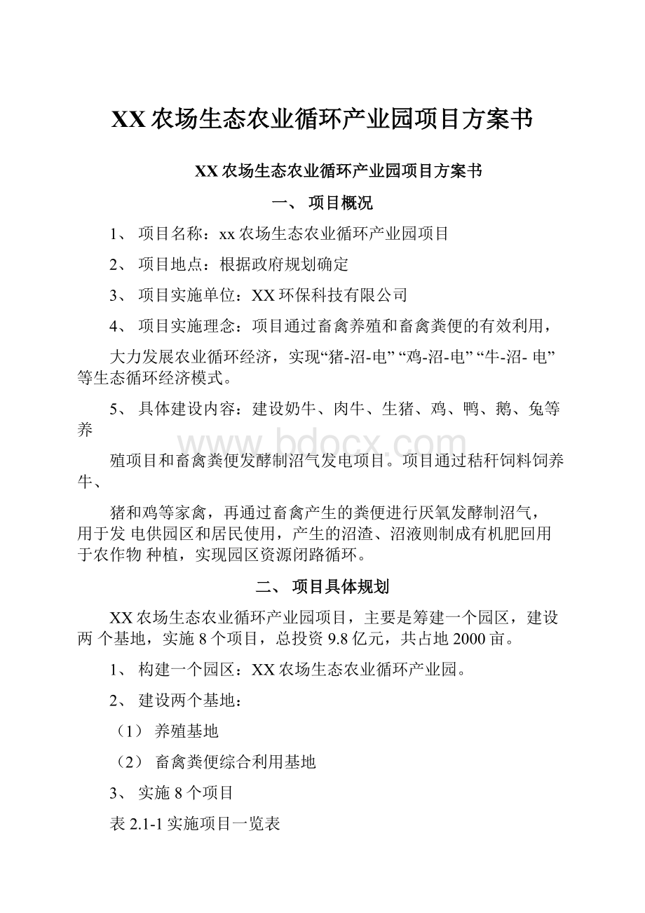 XX农场生态农业循环产业园项目方案书.docx_第1页