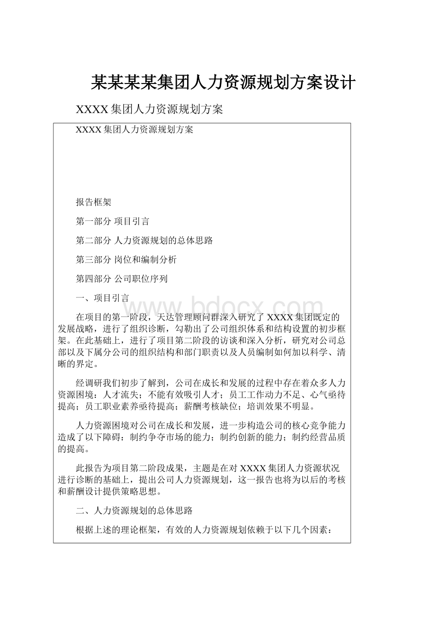 某某某某集团人力资源规划方案设计.docx_第1页