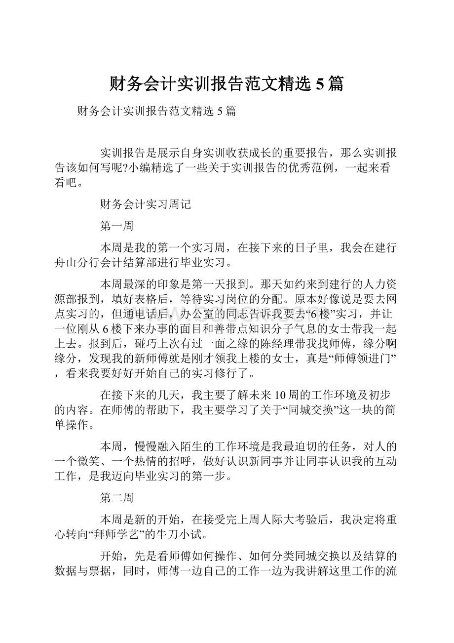 财务会计实训报告范文精选5篇.docx_第1页