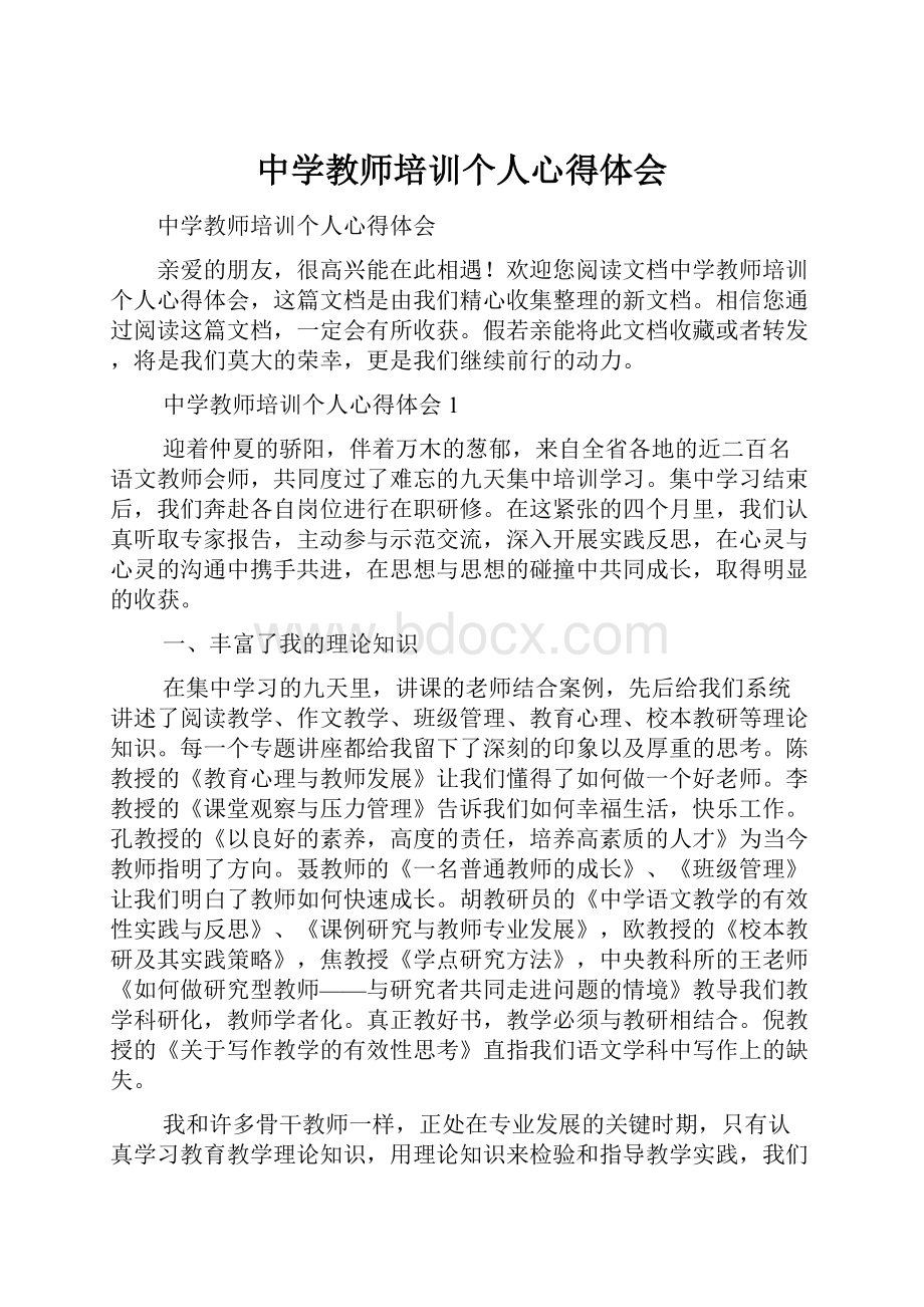 中学教师培训个人心得体会.docx_第1页