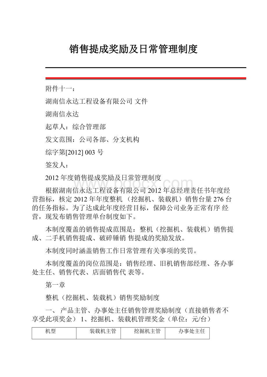 销售提成奖励及日常管理制度.docx_第1页