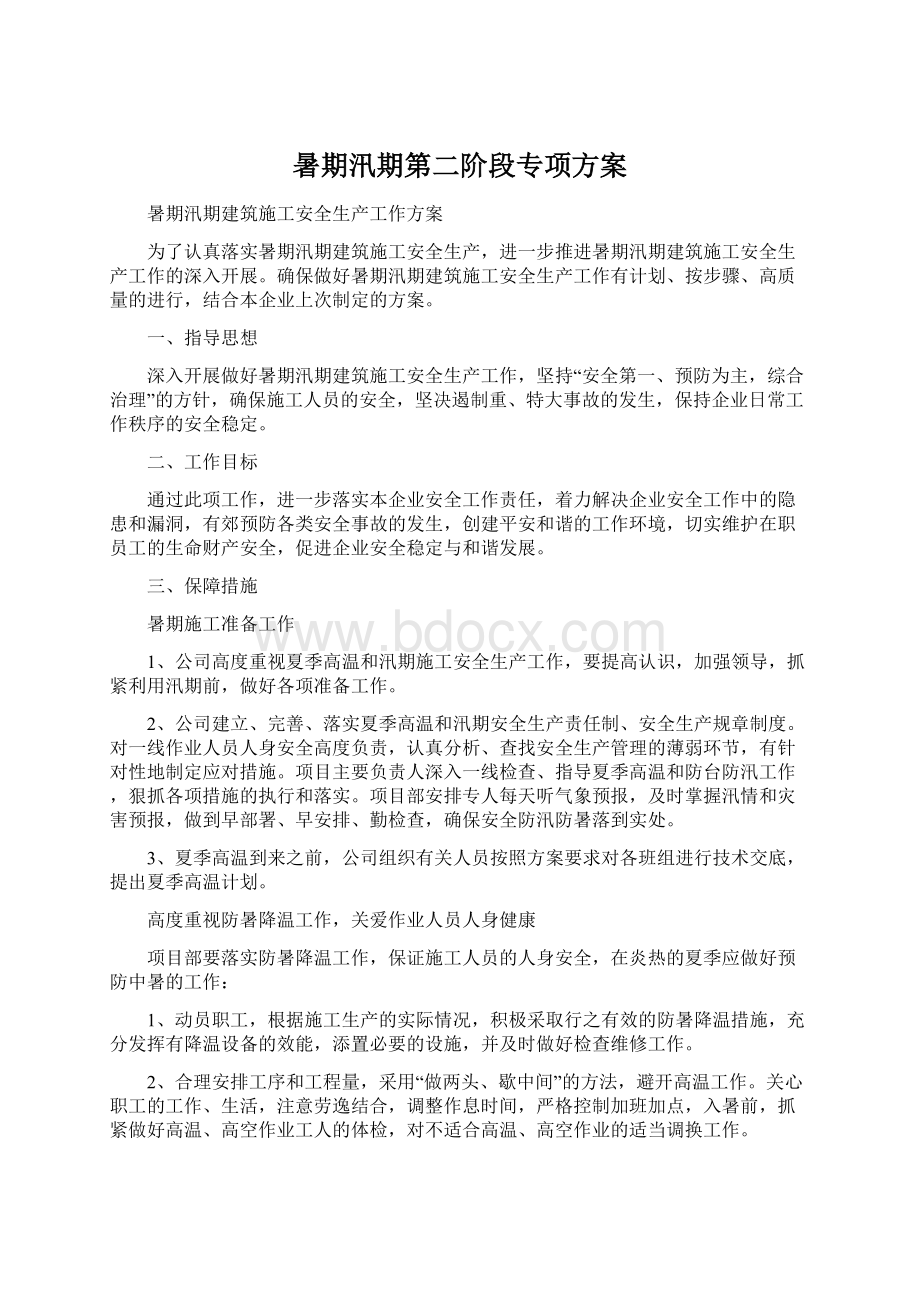 暑期汛期第二阶段专项方案Word文档格式.docx