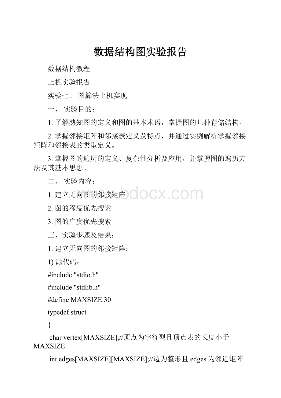 数据结构图实验报告.docx