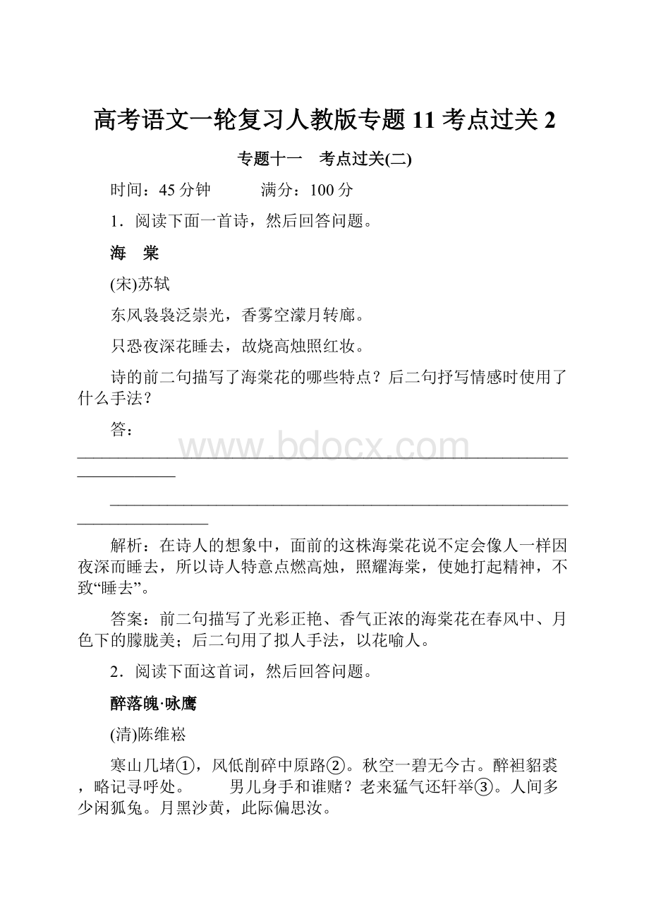 高考语文一轮复习人教版专题11 考点过关2Word文档下载推荐.docx