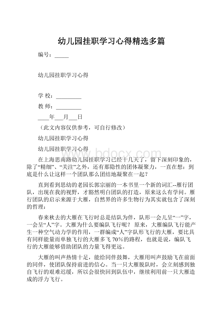 幼儿园挂职学习心得精选多篇.docx