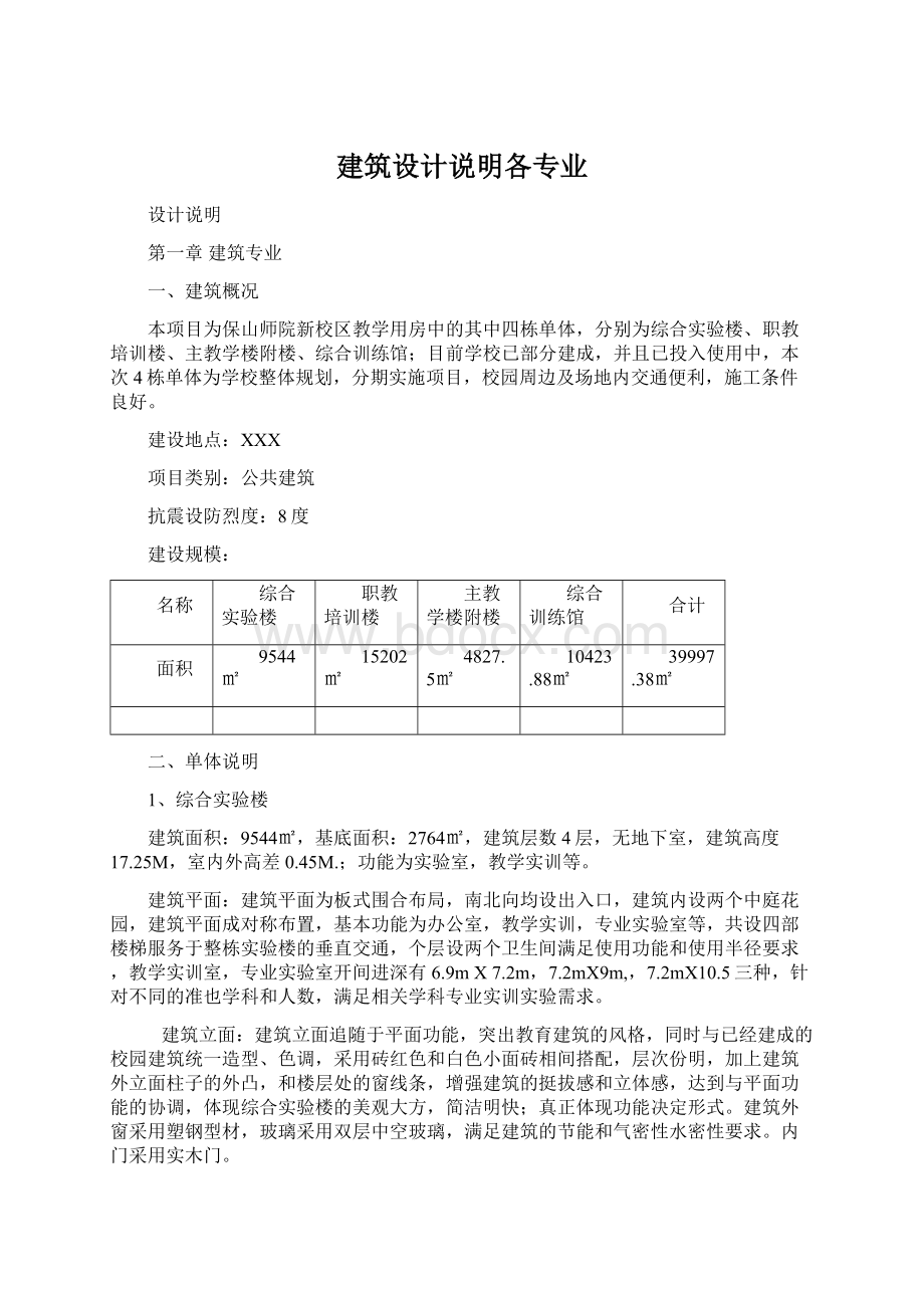 建筑设计说明各专业Word文档下载推荐.docx_第1页