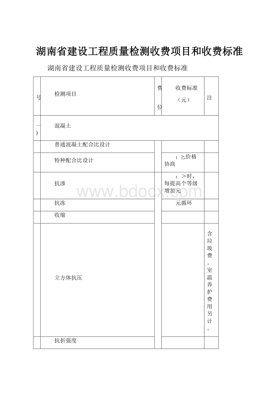 湖南省建设工程质量检测收费项目和收费标准Word格式.docx_第1页