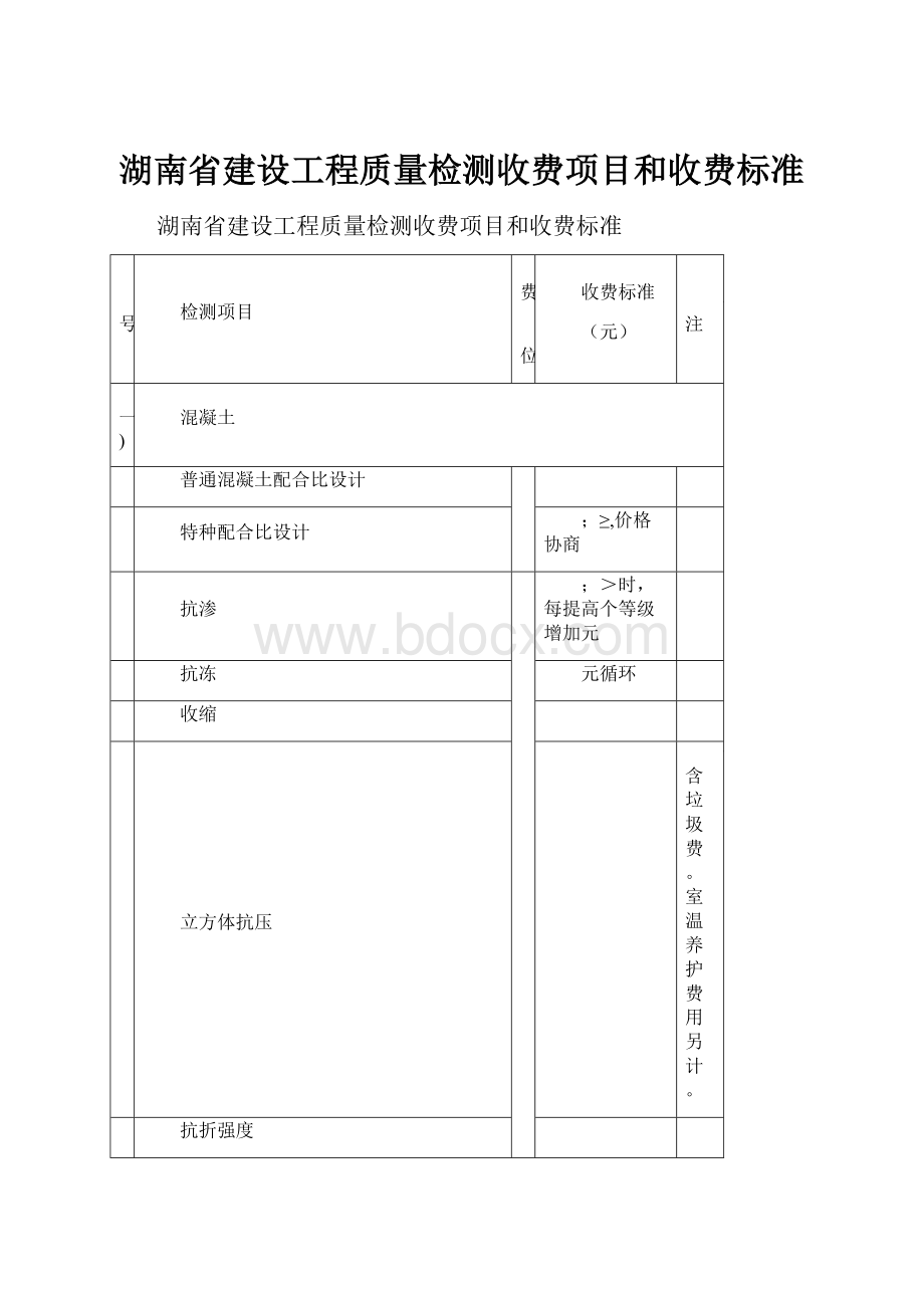 湖南省建设工程质量检测收费项目和收费标准Word格式.docx