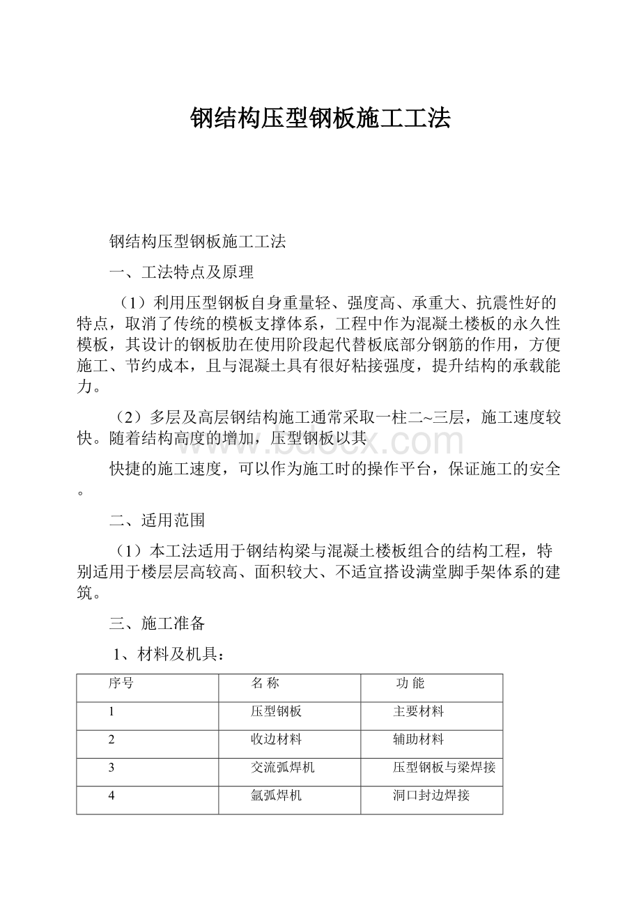 钢结构压型钢板施工工法Word格式文档下载.docx_第1页