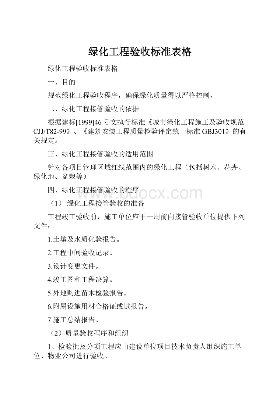 绿化工程验收标准表格Word文档格式.docx