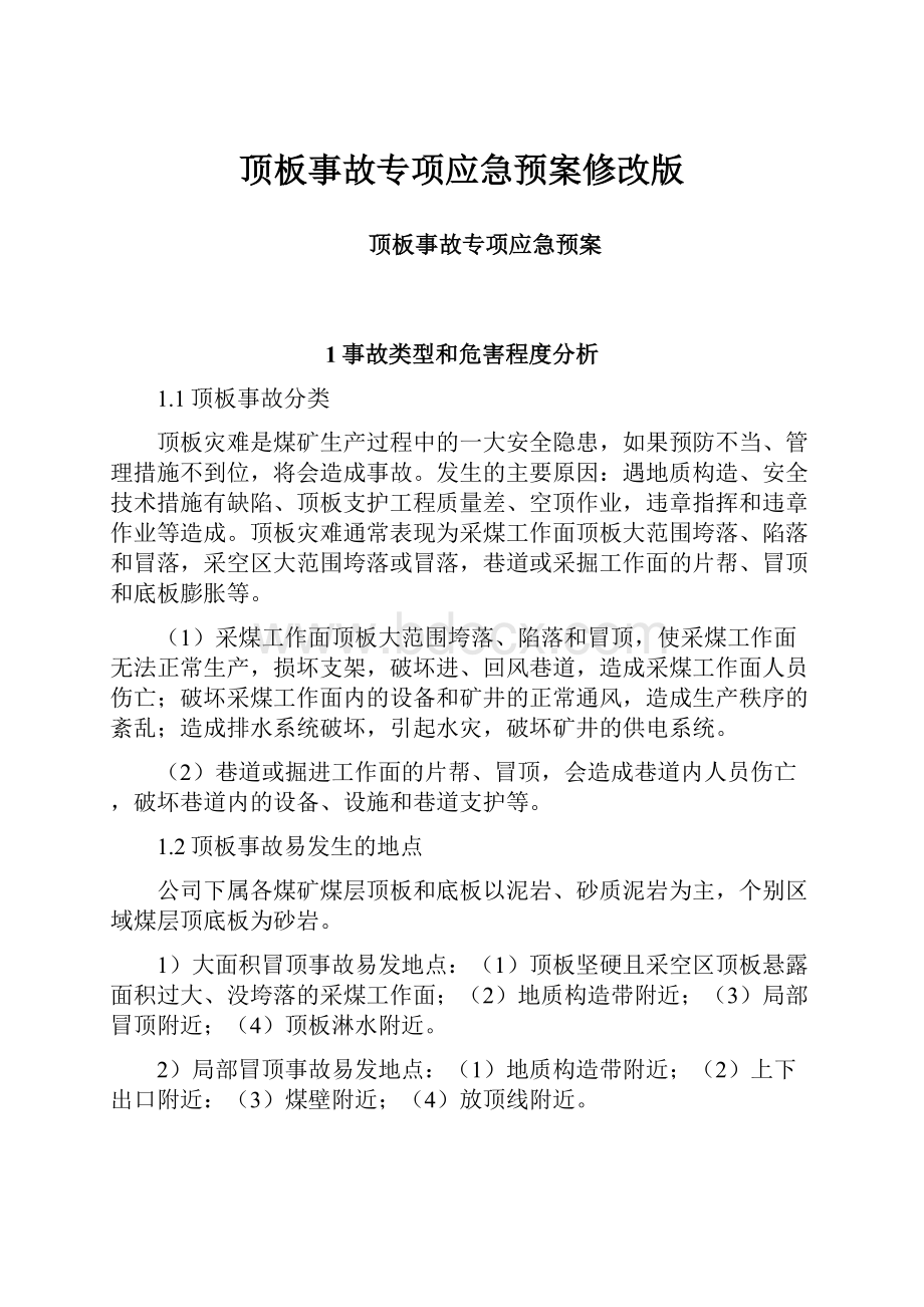 顶板事故专项应急预案修改版.docx