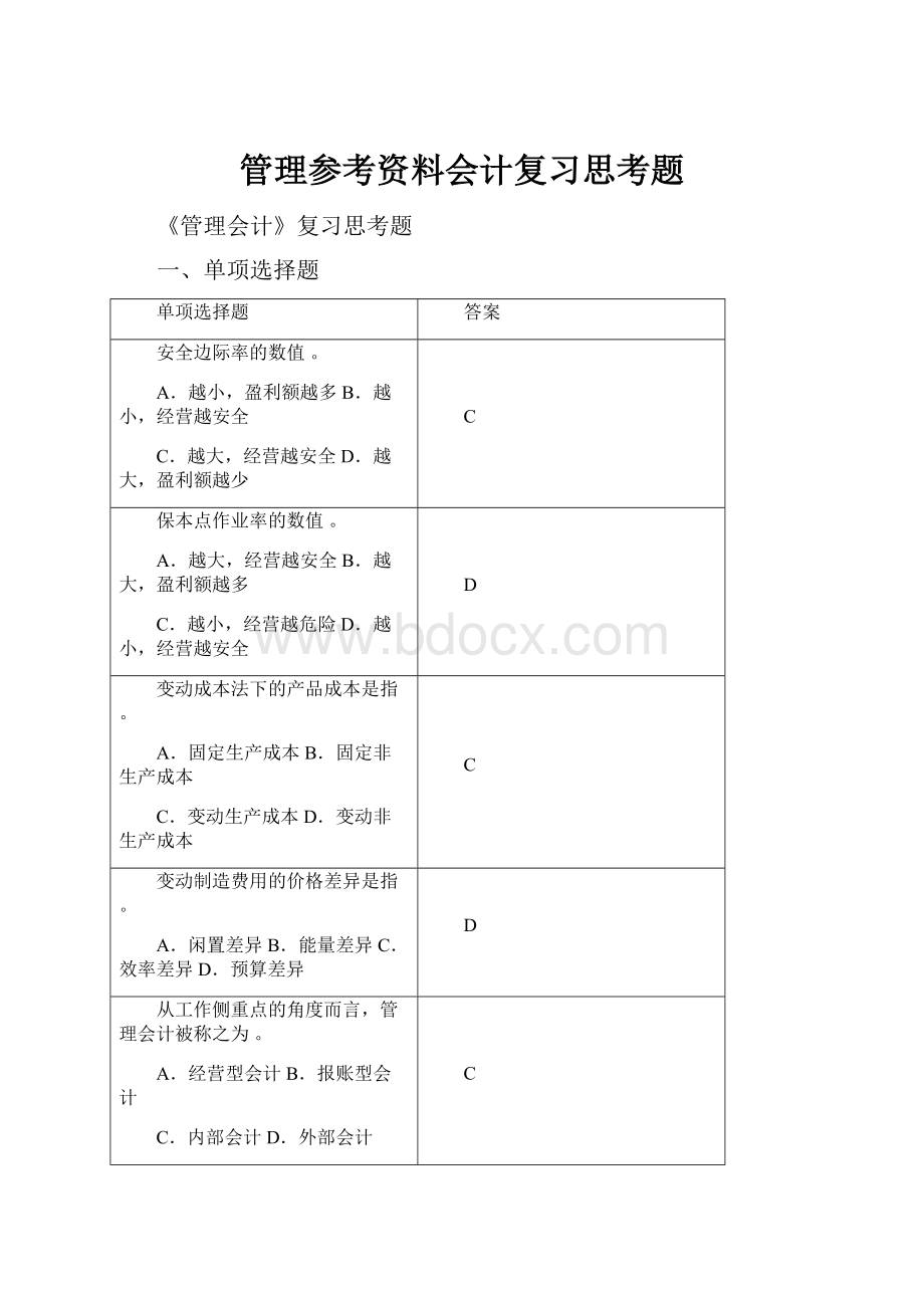 管理参考资料会计复习思考题Word文档下载推荐.docx