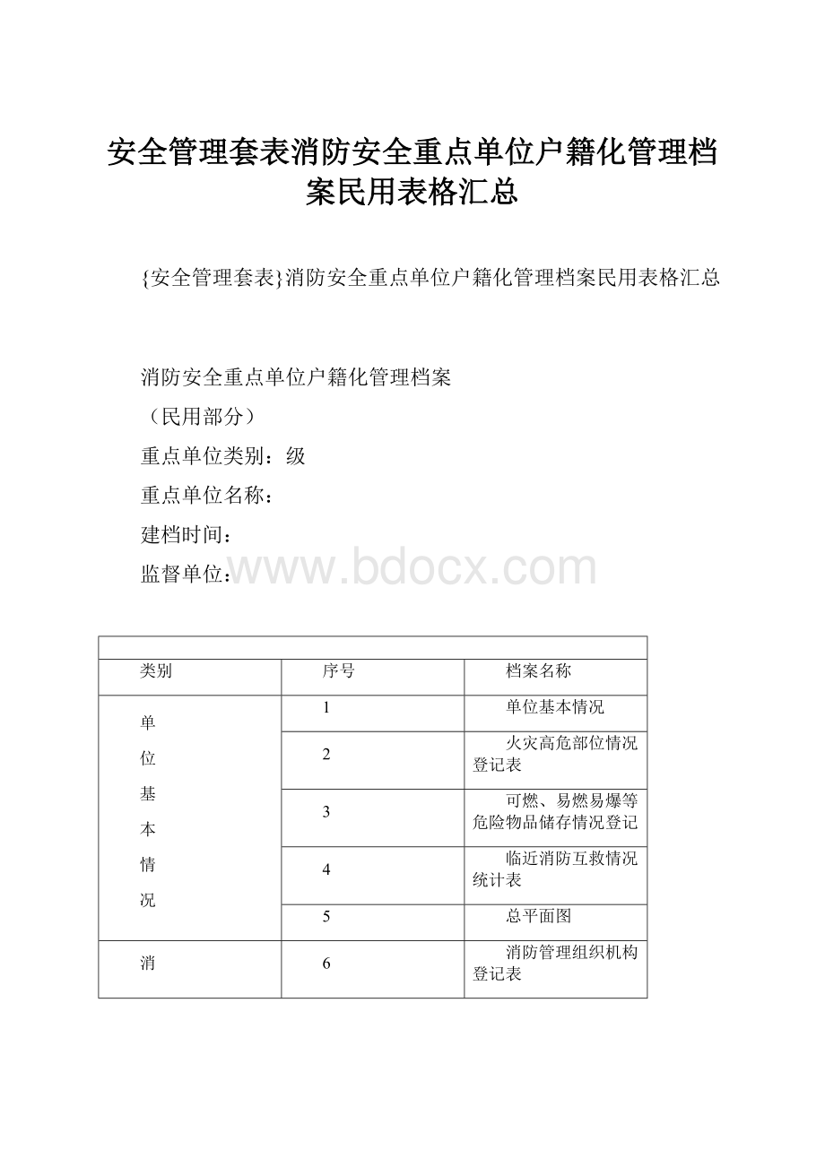 安全管理套表消防安全重点单位户籍化管理档案民用表格汇总Word文档下载推荐.docx