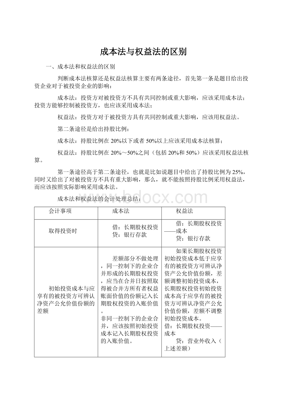 成本法与权益法的区别.docx