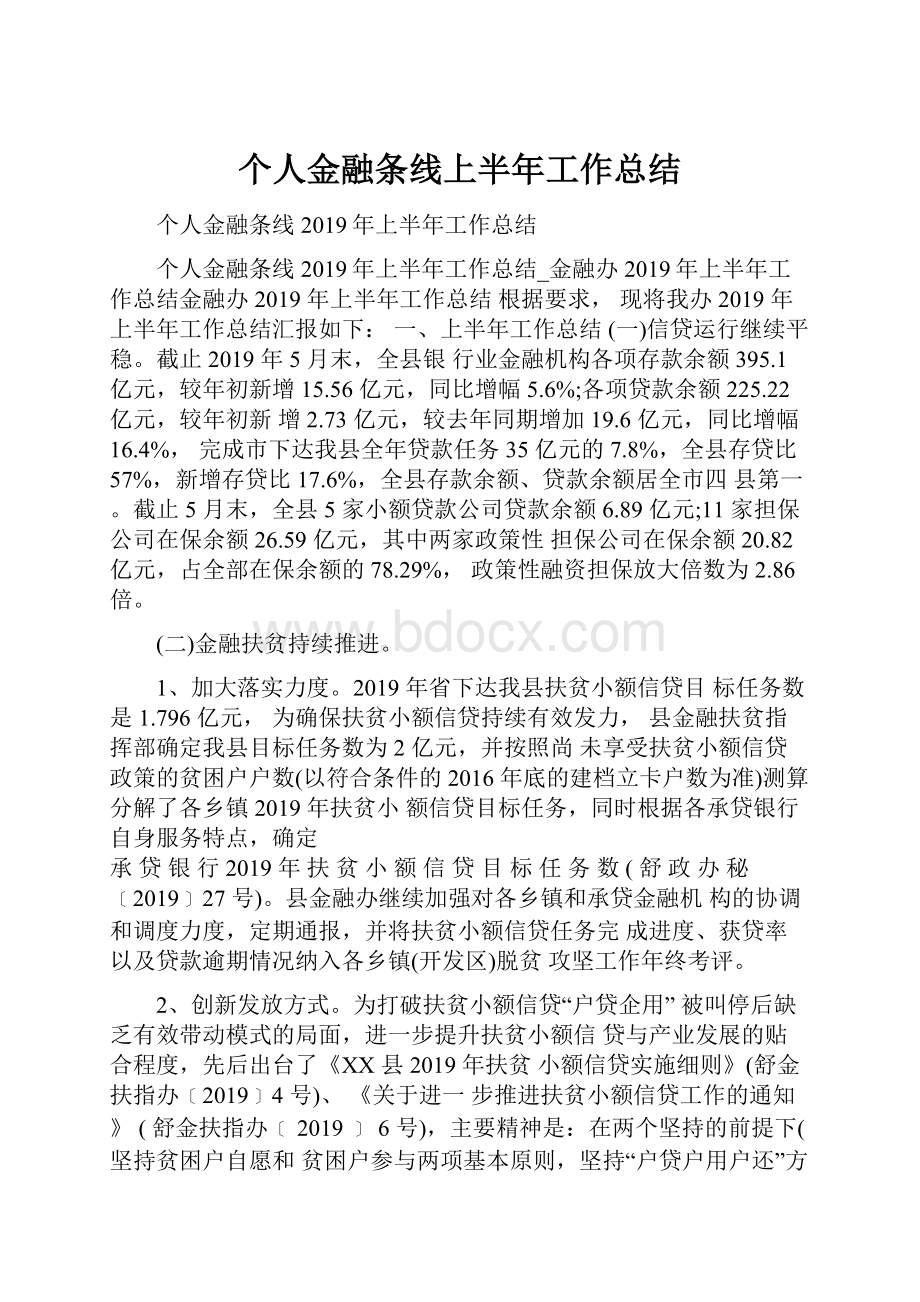 个人金融条线上半年工作总结.docx