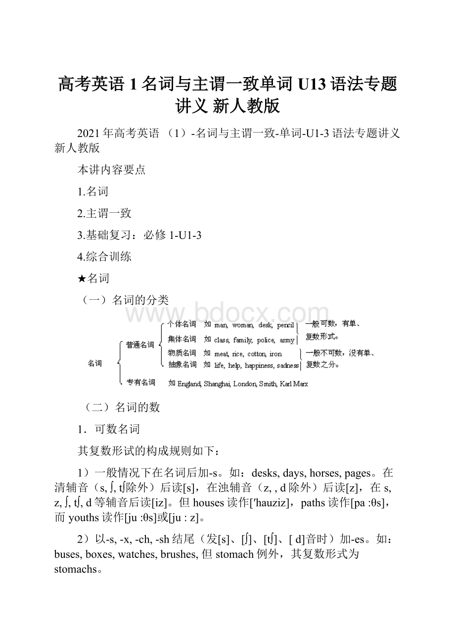 高考英语 1名词与主谓一致单词U13语法专题讲义 新人教版.docx