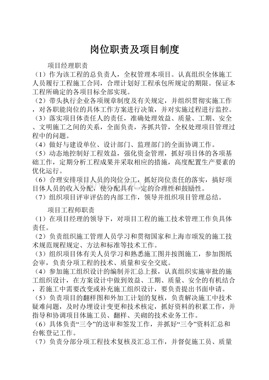 岗位职责及项目制度文档格式.docx