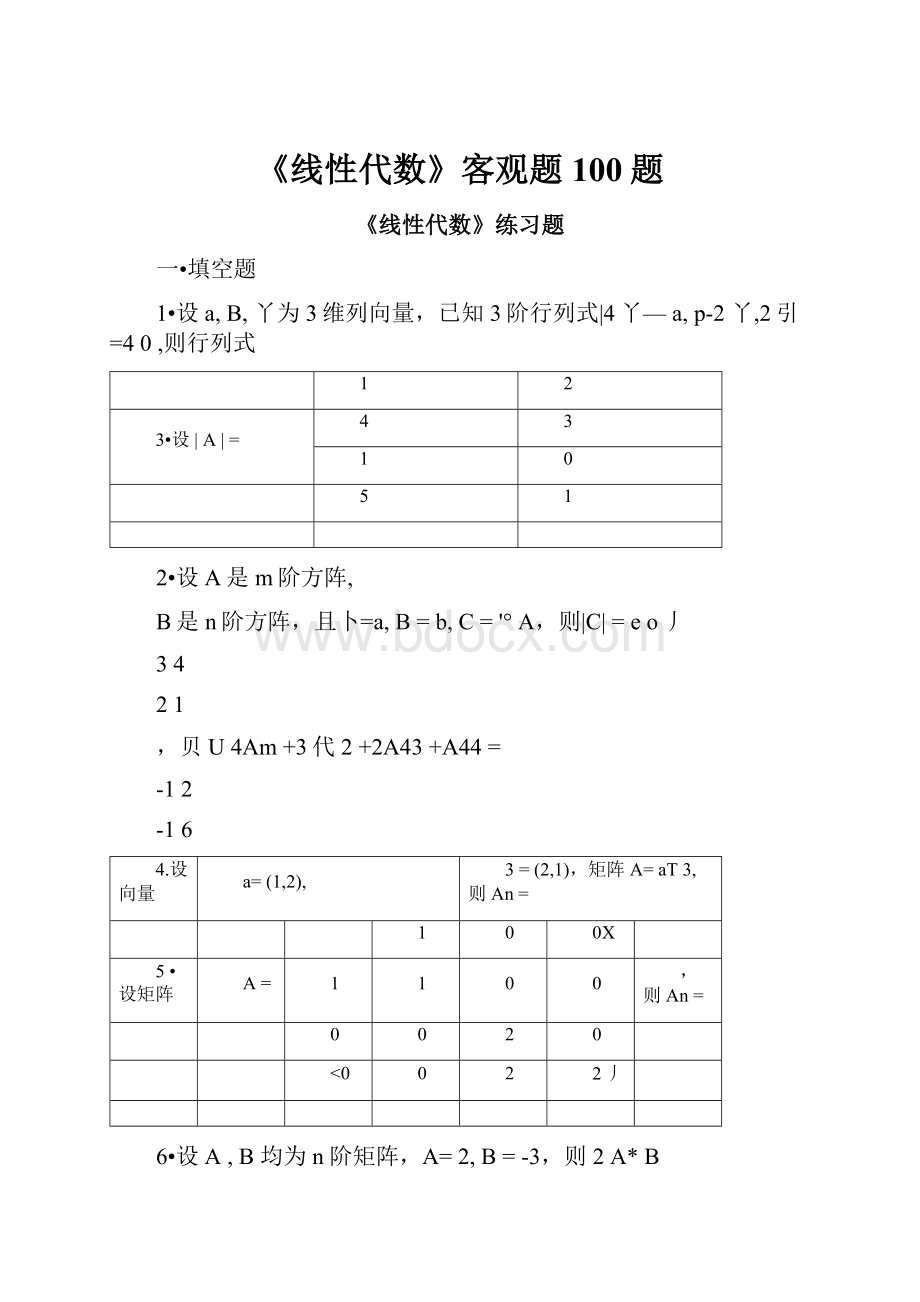 《线性代数》客观题100题.docx_第1页