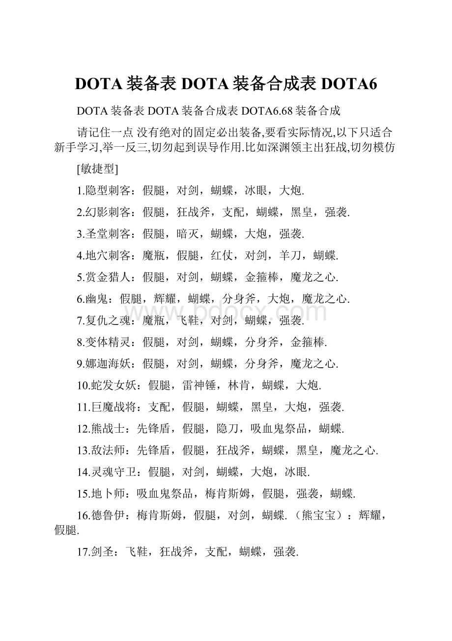 DOTA装备表 DOTA装备合成表 DOTA6Word下载.docx