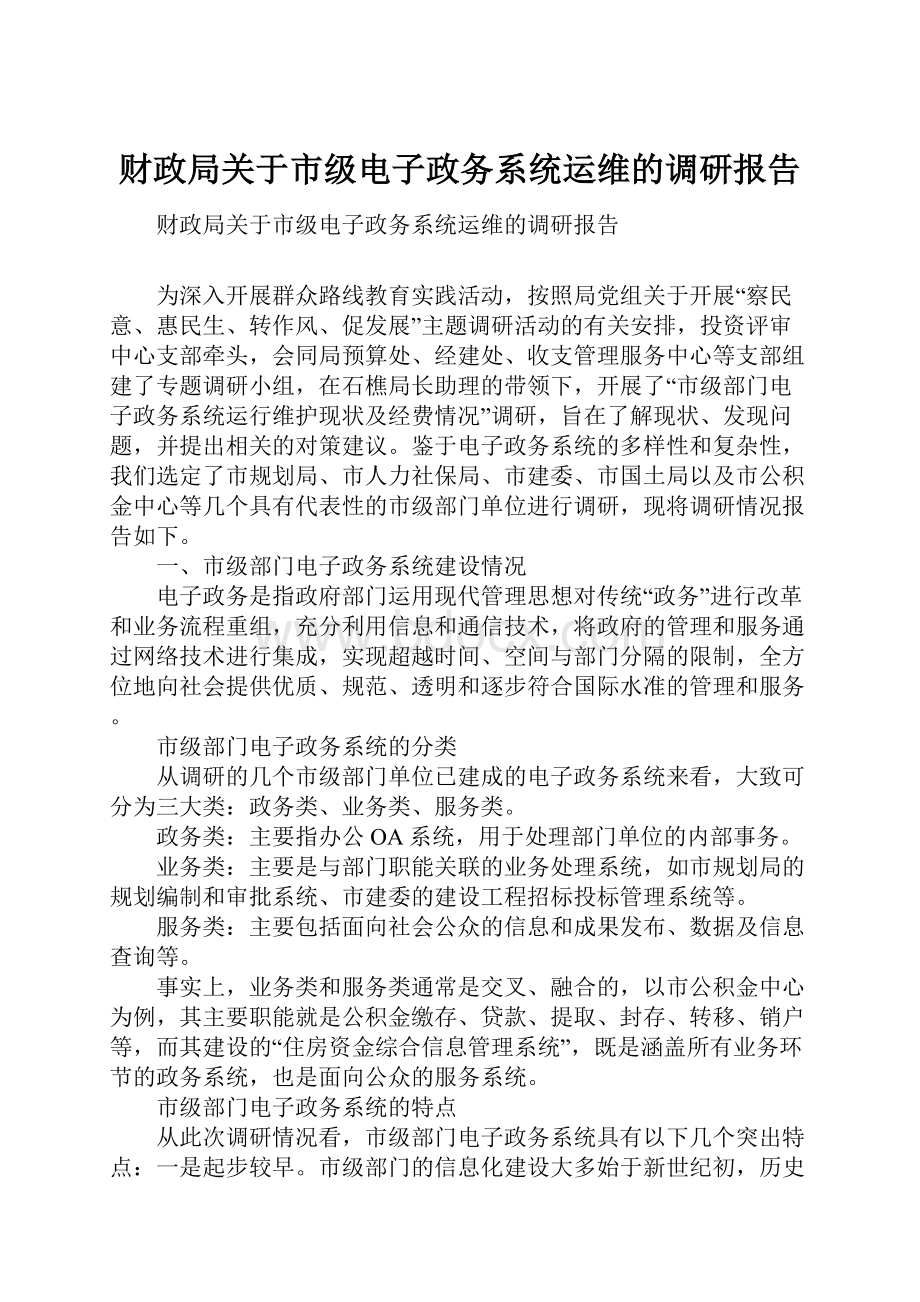 财政局关于市级电子政务系统运维的调研报告文档格式.docx