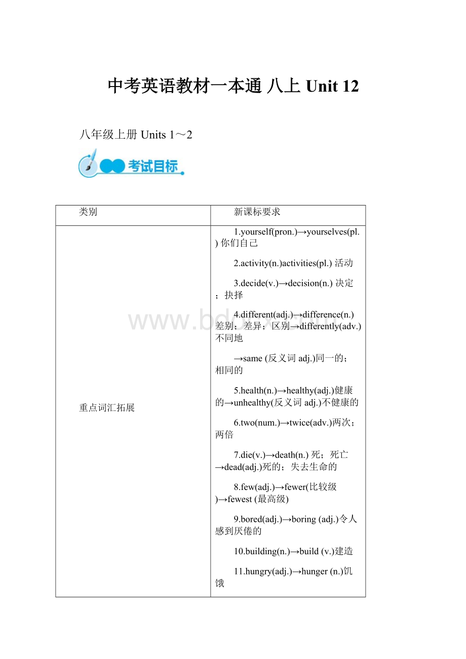 中考英语教材一本通 八上 Unit 12Word文件下载.docx_第1页