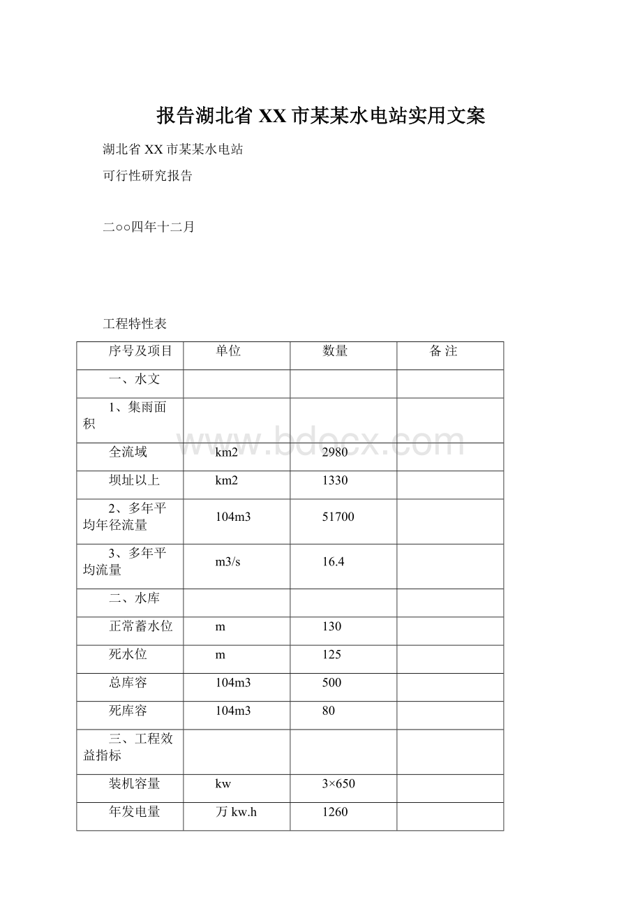 报告湖北省XX市某某水电站实用文案.docx