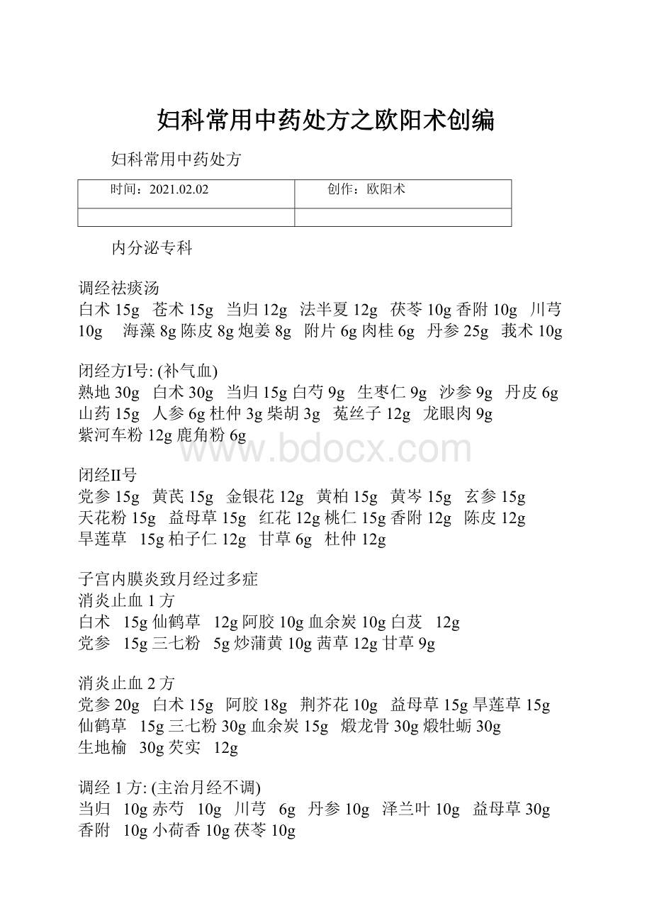 妇科常用中药处方之欧阳术创编.docx_第1页