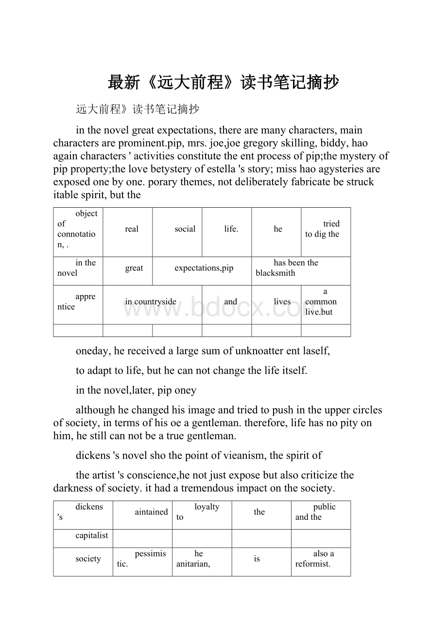 最新《远大前程》读书笔记摘抄.docx_第1页