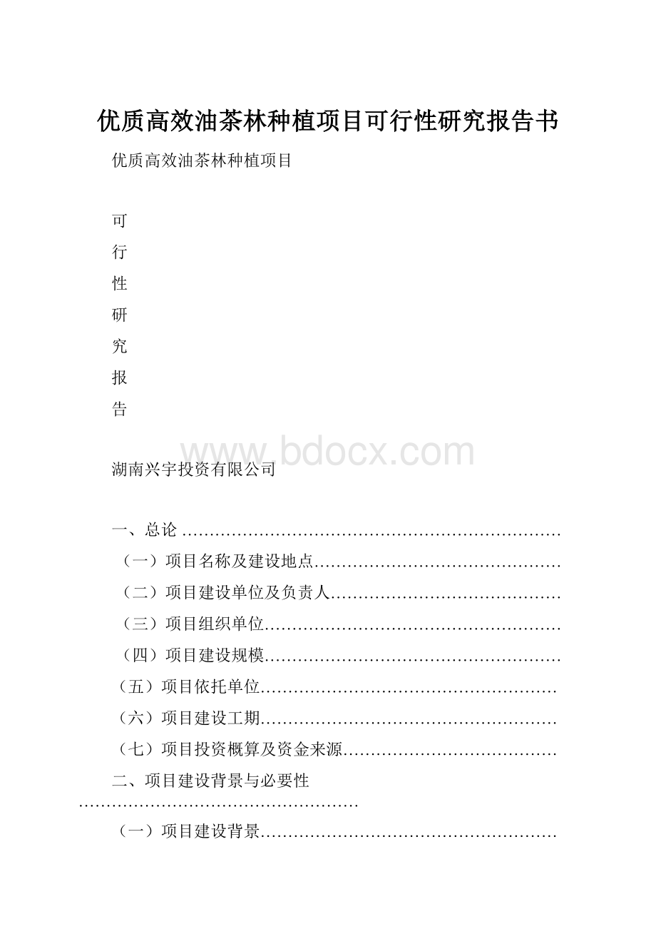 优质高效油茶林种植项目可行性研究报告书Word下载.docx