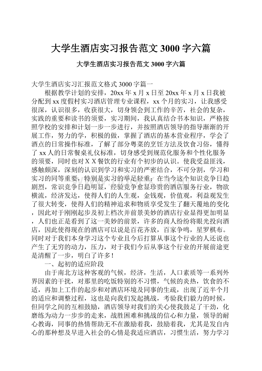 大学生酒店实习报告范文3000字六篇Word格式文档下载.docx_第1页