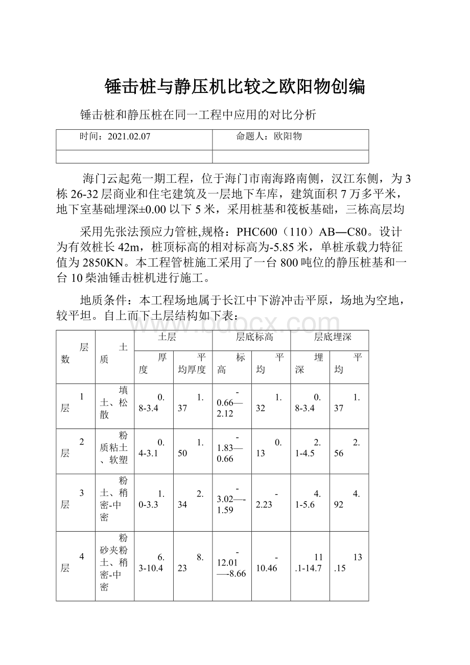 锤击桩与静压机比较之欧阳物创编Word文档下载推荐.docx_第1页