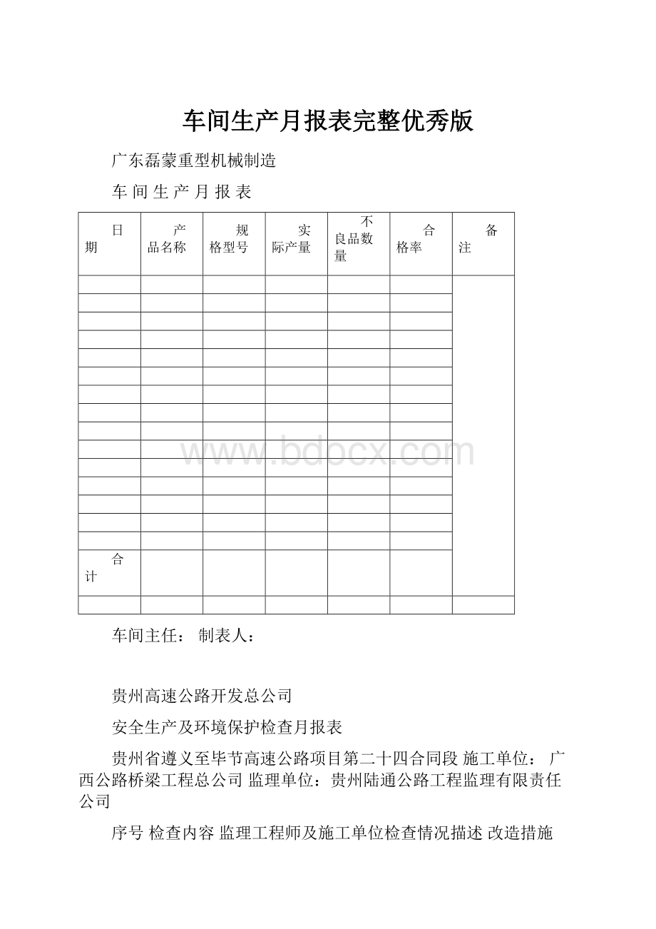 车间生产月报表完整优秀版.docx_第1页